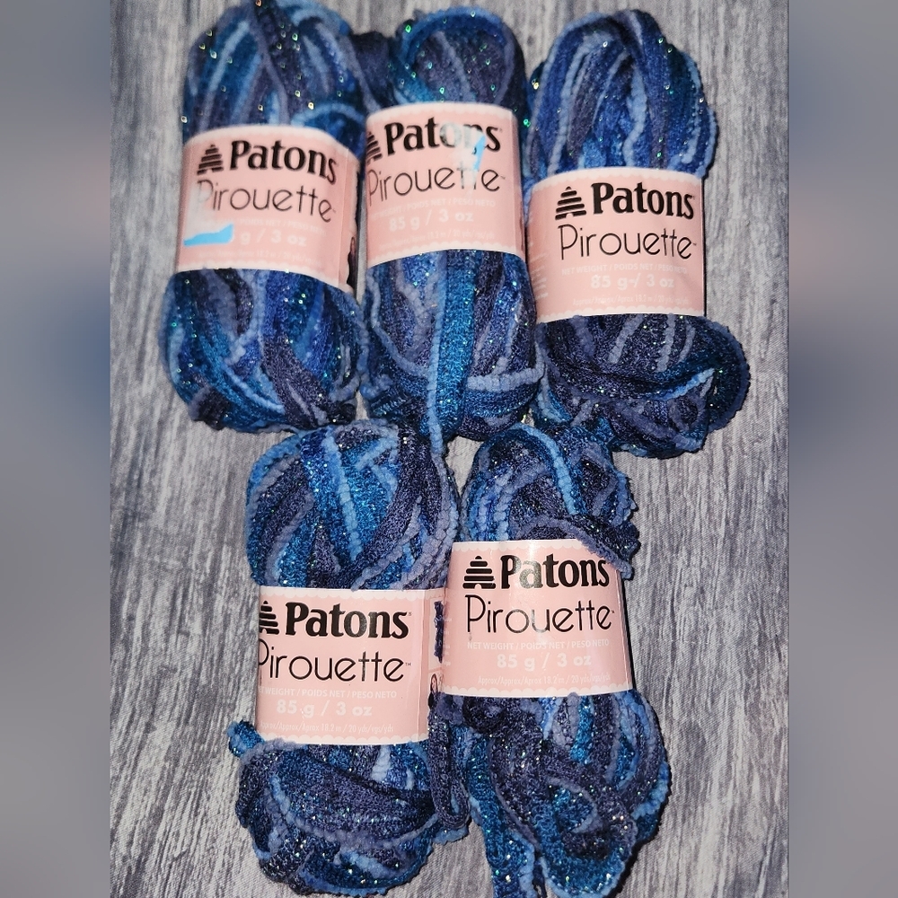 Patons Pirouette 5 skeins‎ of Midnight Blue Shimmer yarn 3oz 🆕️